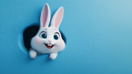 Smiling 3d rabbit with big bright blue eyes wallpapers