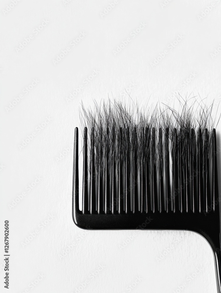 Poster close up view of a comb with hair strands, suitable for various text overlays or creative projects. 
