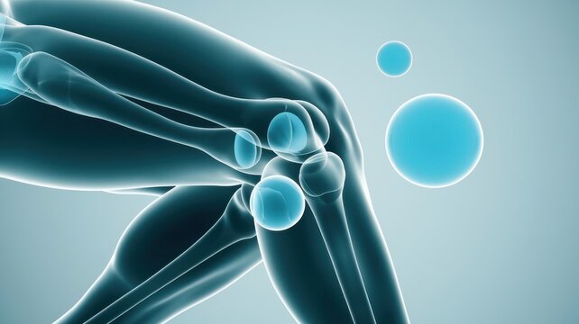 Anatomical knee illustration showcases the bones joints and fluid