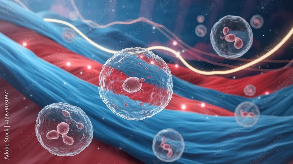 Poster microscopic view of cells and structures with abstract elements