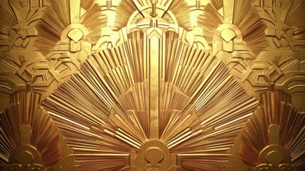 Golden Art Deco design, geometric pattern, ornate, luxury texture.