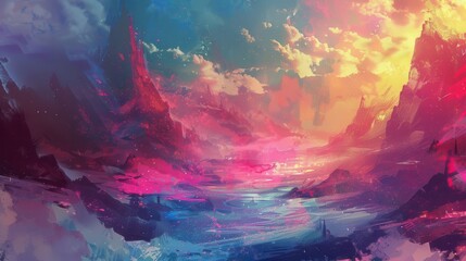 Fototapeta premium Vibrant abstract landscape futuristic scene digital art serene environment