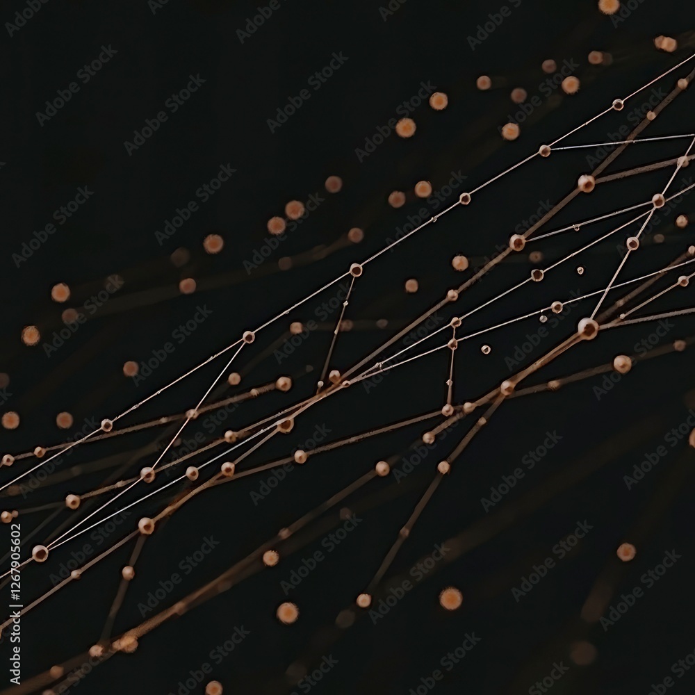 Aufkleber abstract network connection golden nodes and lines on dark background