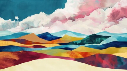 Abstract landscape art colorful hills and sky vibrant environment