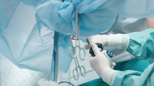 Close-up of a surgery in a modern gynecological operating room. Concept for showcasing high-tech medical procedures and equipment in gynecology.