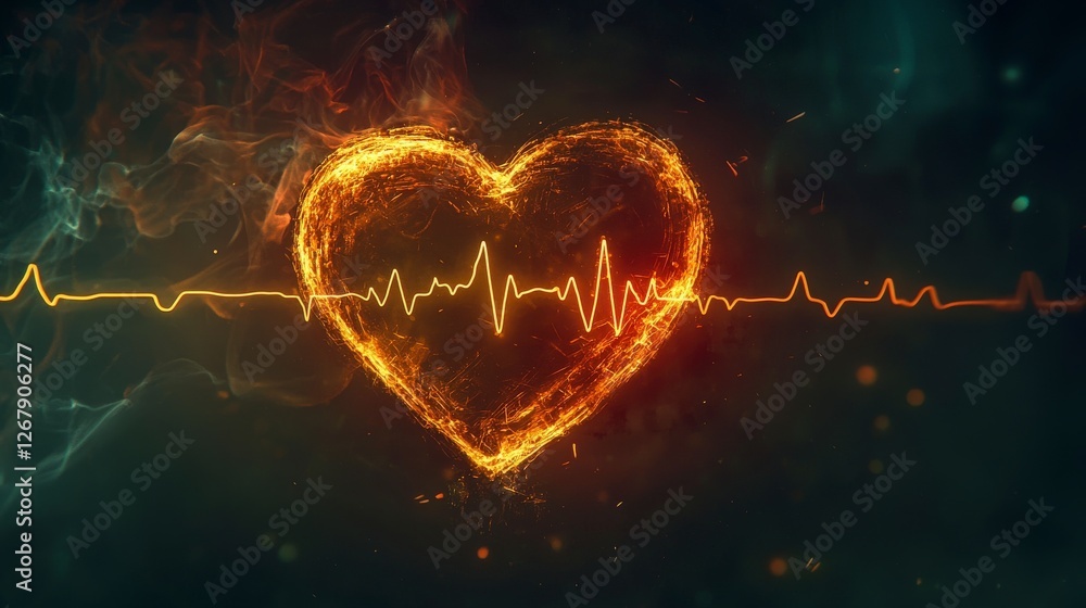 Poster an abstract representation of a heart shape intertwined with a heartbeat line, illustrating emotions