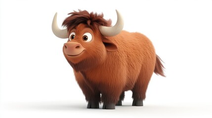 A cartoonish brown bull with a big horn on its head. The bull has a big smile on its face
