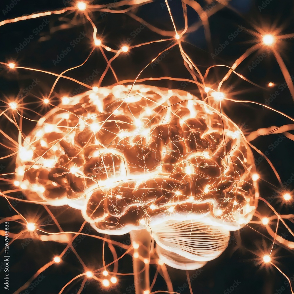Poster illuminated brain neural network and synaptic connections