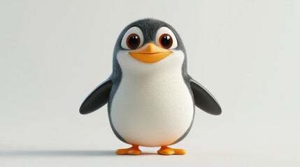 Fototapeta premium A cartoon penguin with a big smile on its face. The penguin is standing on two legs and has a black beak