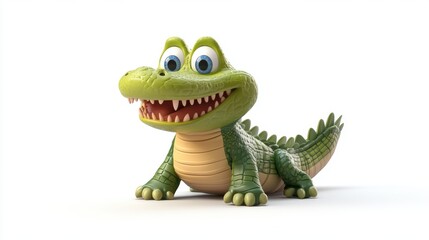 Obraz premium A cartoon crocodile with a big smile on its face. The crocodile is green and yellow