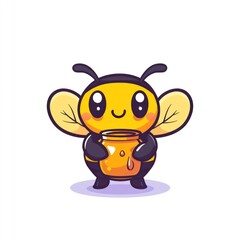 Naklejka premium Cute bee holding honey pot, white background, children's illustration