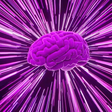 Purple Brain in Speed of Light Burst - Abstract Concept of Intelligence and Innovation