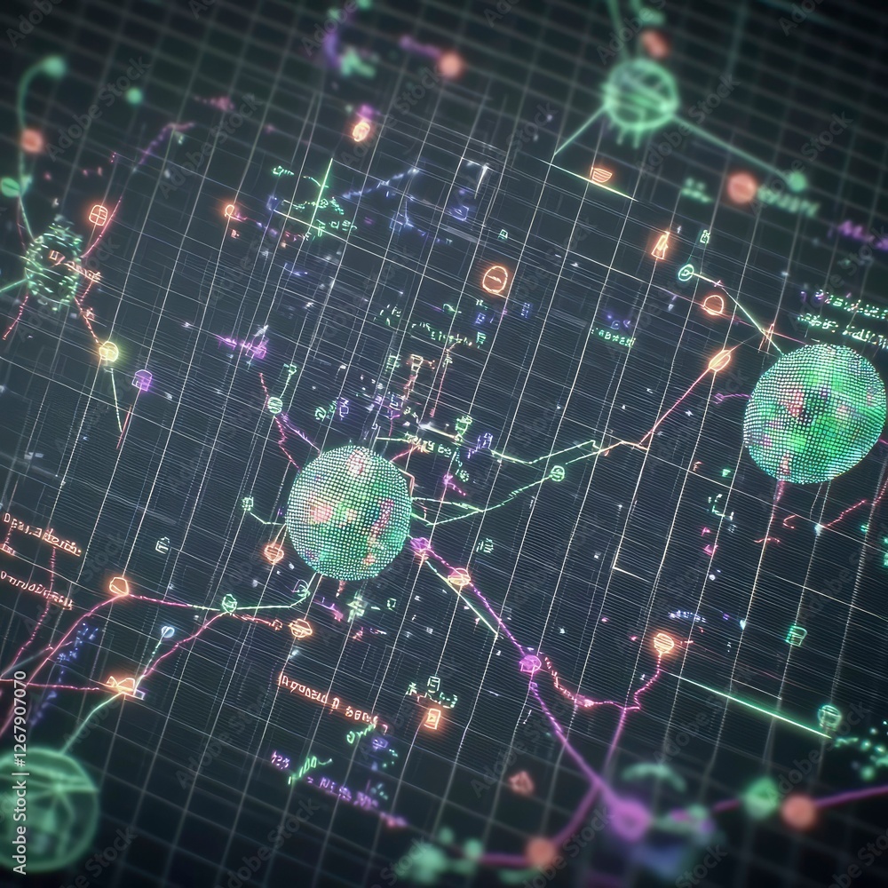 Aufkleber abstract network data visualization futuristic digital map with glowing nodes and connections