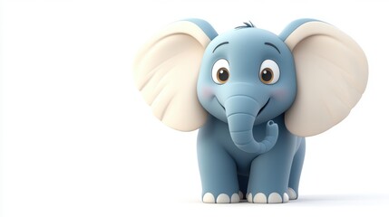 Fototapeta premium A cartoon elephant with a big ear and a smile on its face. The elephant is standing on a white background