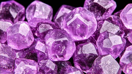 Fototapeta premium Purple crystals closeup, dark background, gemstone texture, jewelry design