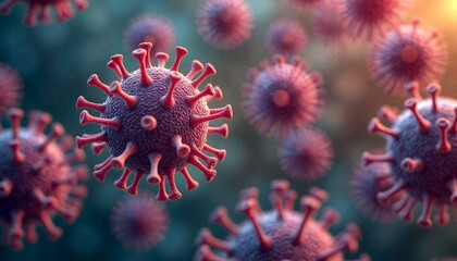 Close-Up Red 3D Viruses with Spikes