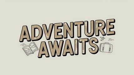 Fototapeta premium Adventure awaits with travel-themed illustrations and bold lettering