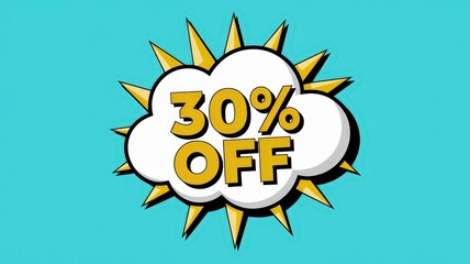 30% OFF promotional graphic with bright colors and dynamic design