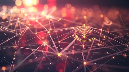 A digital network background with a 3D animated Wi-Fi symbol, showcasing the concept of wireless communication and mobile internet connectivity.

