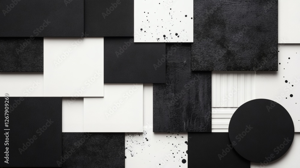 Poster modern abstract composition featuring black and white textures and shapes. generative ai