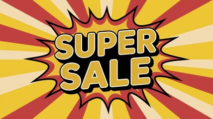 Super Sale announcement with vibrant comic-style explosion background