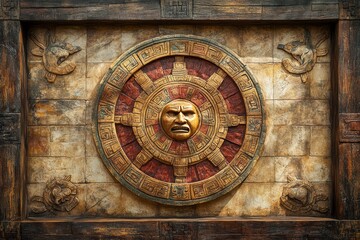 Obraz premium Ancient stone carving with central sun face