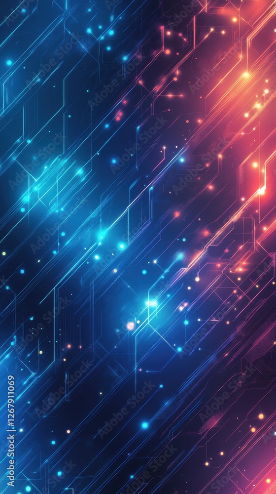 Poster abstract digital background with glowing lines and geometric shapes
