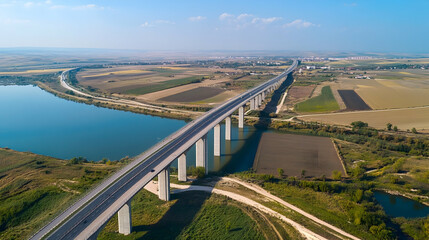Obraz premium Viaduct Poiana Teiului in Romania, aerial view