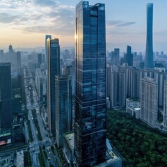 Obraz premium Modern Cityscape Urban Development High Rise Structures Scenic View of Architectural Design Elements