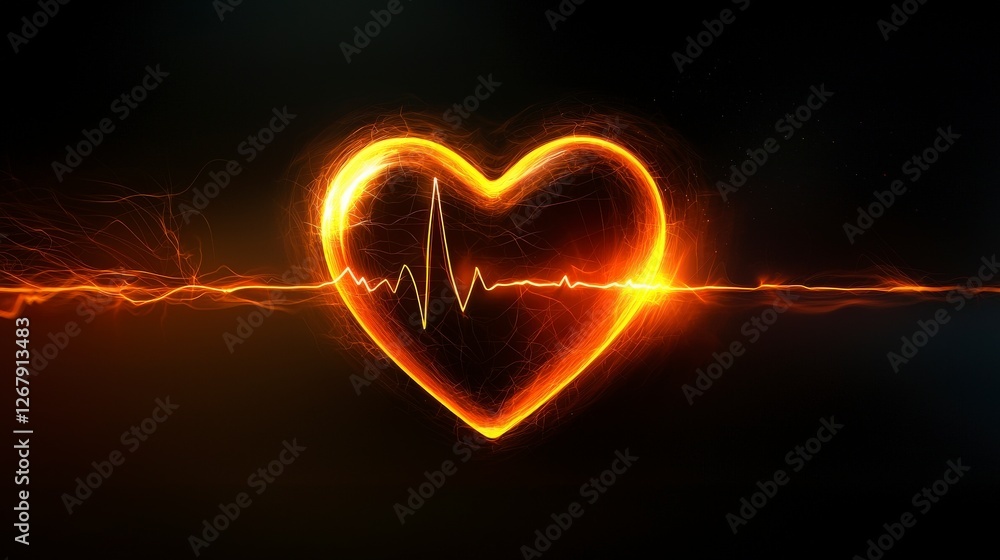 Poster a captivating image of a bright heart shape accompanied by a pulsing rhythm, evoking feelings of aff