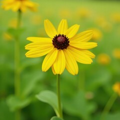 Obraz premium Bright yellow coneflower blooms on a slender stem, petals, yellow