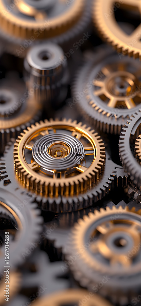 Poster gears and mechanism with metallic texture for engineering and business concept. abstract background 