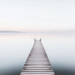 Obraz premium Serene Lake Wooden Pier Leading to Tranquility and Stillness in Natural Waterscape Beauty