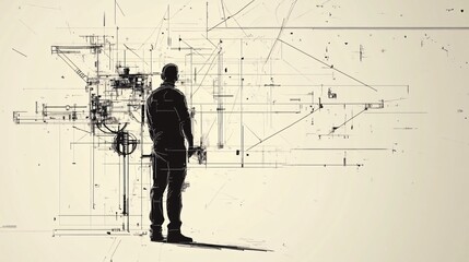 Construction Site Blueprint Drawing Sketch Illustrative