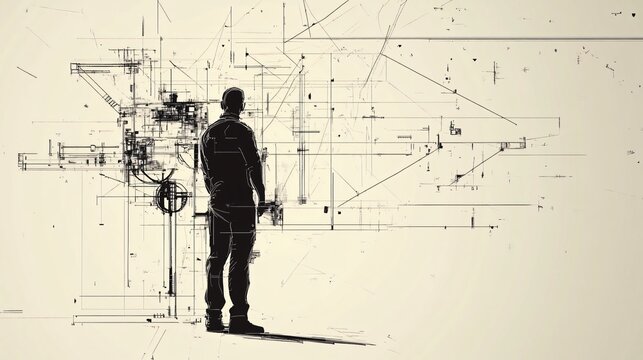 Construction Site Blueprint Drawing Sketch Illustrative