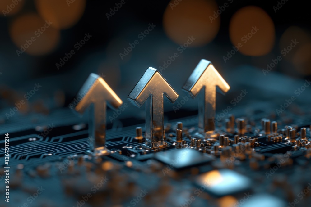 Poster arrows pointing up on a circuit board