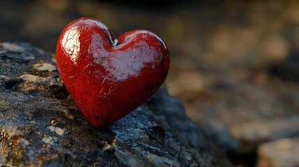 Obraz premium Red heart stone nature background love