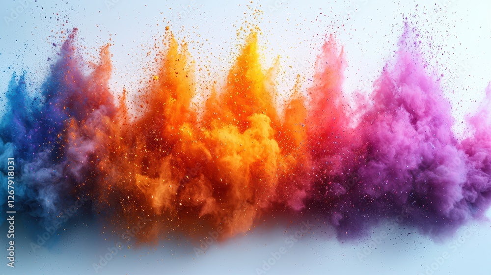 Poster abstract explosion of colorful smoke and dust creating a vibrant visual effect.