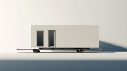 White transportable modular house on trailer.