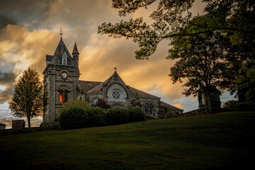 church in Scotland in the magical light of sunset