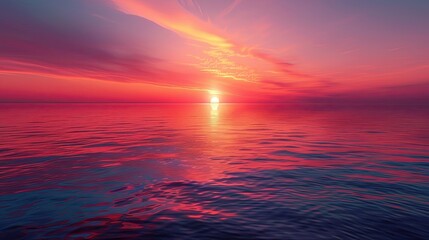 Obraz premium Vibrant sunset over calm ocean horizon