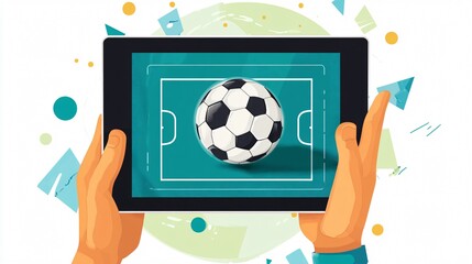 Professional Male Using Tablet with Soccer Ball