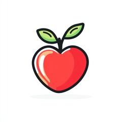 Fototapeta premium Heart-shaped apple with leaves, white background, healthy food concept