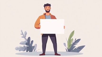 Man Holding Blank Placeholder Sign Mockup Example