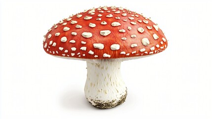 Red mushroom, forest floor, isolated, white background, nature