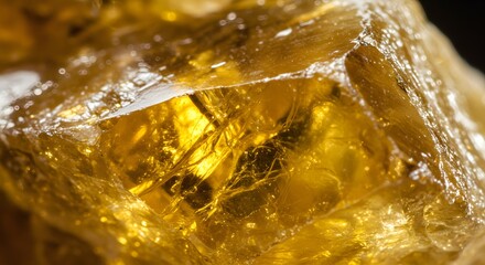 Macro Shot of Golden Amber Stone Displaying Natural Resin Details