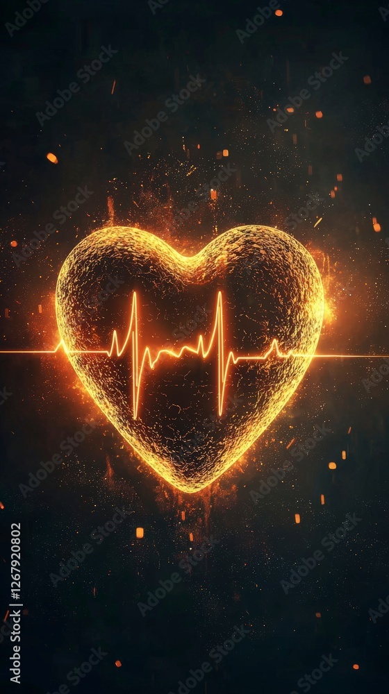 Poster this mesmerizing image features a glowing heart shape with a vibrant pulse line, capturing the essen