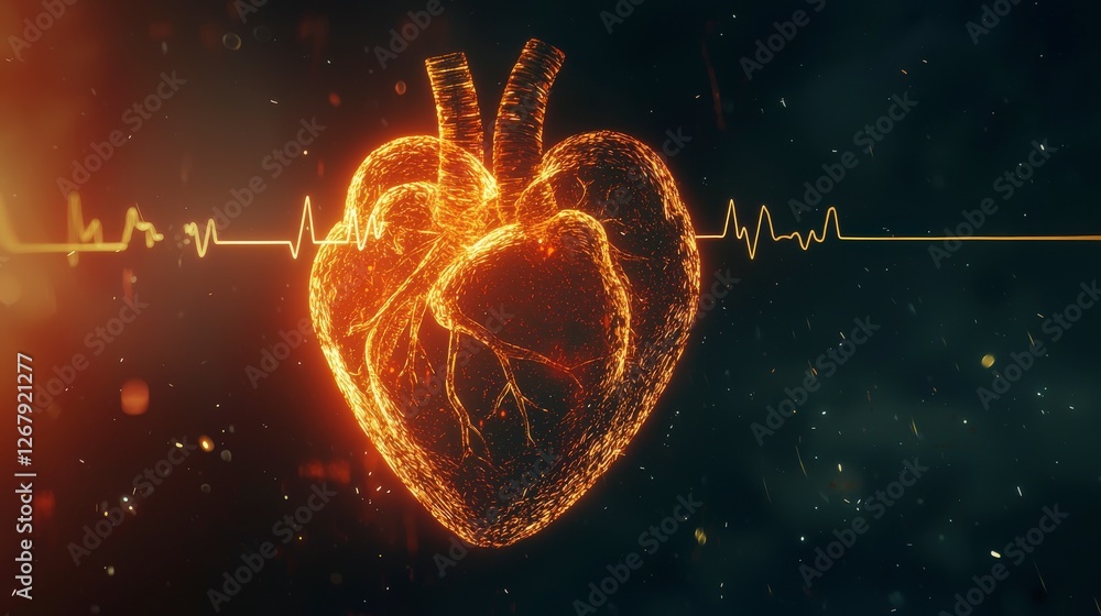 Poster this image features a detailed heart shape with a pulsing waveform, capturing the essence of life an