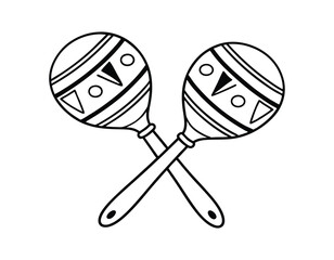 This illustration shows two crossed maracas featuring decorative patterns of triangles, circles, and lines. It captures the essence of traditional Latin American musical instruments.