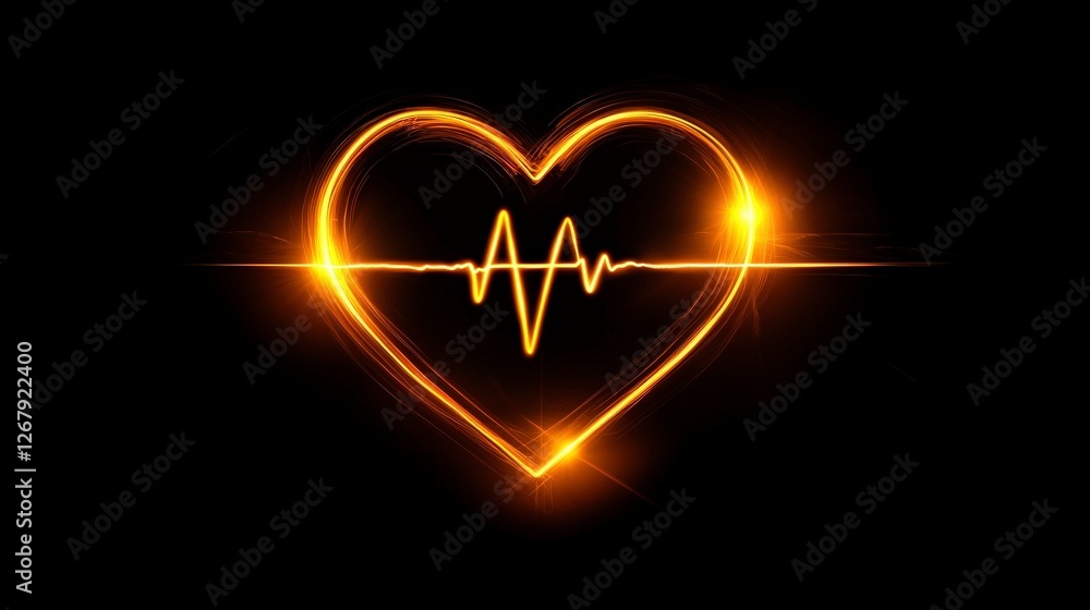 Aufkleber a symbolic representation displaying a heart with a bright glow and pulse line, visually narrating t